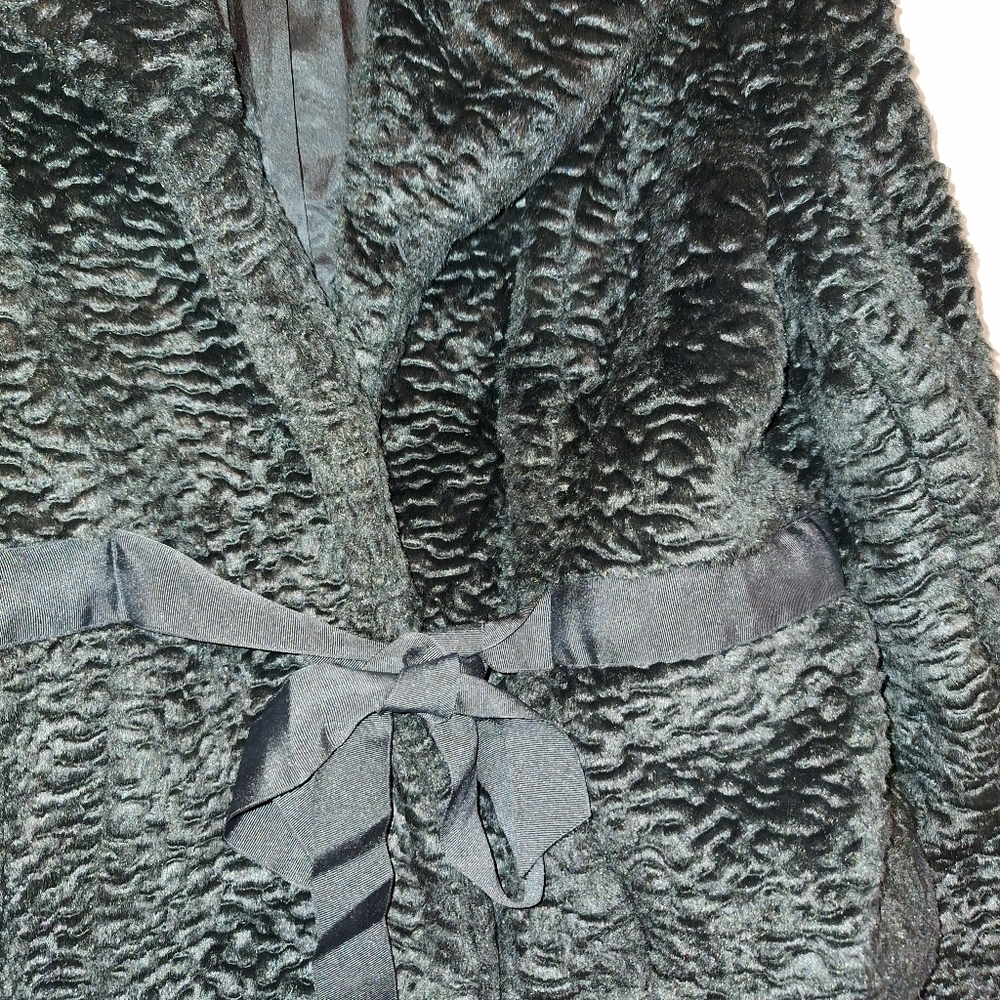 NWT Nine West Black Faux Fur Ribbon Tie Front Coat 2X - Picture 3 of 8